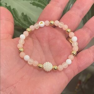 Pink Pearl Cluster Beaded Stretch Bracelet with Gold Accents